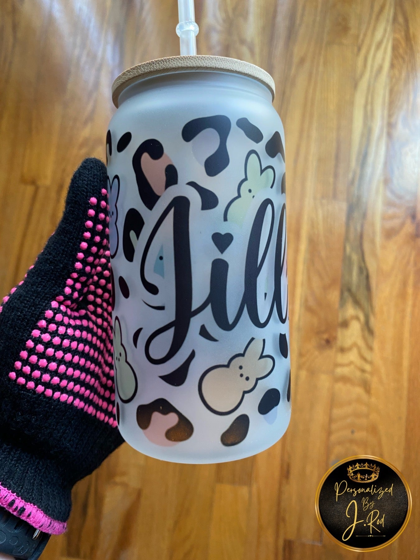 Leopard & Peeps Personalized Glass Tumbler