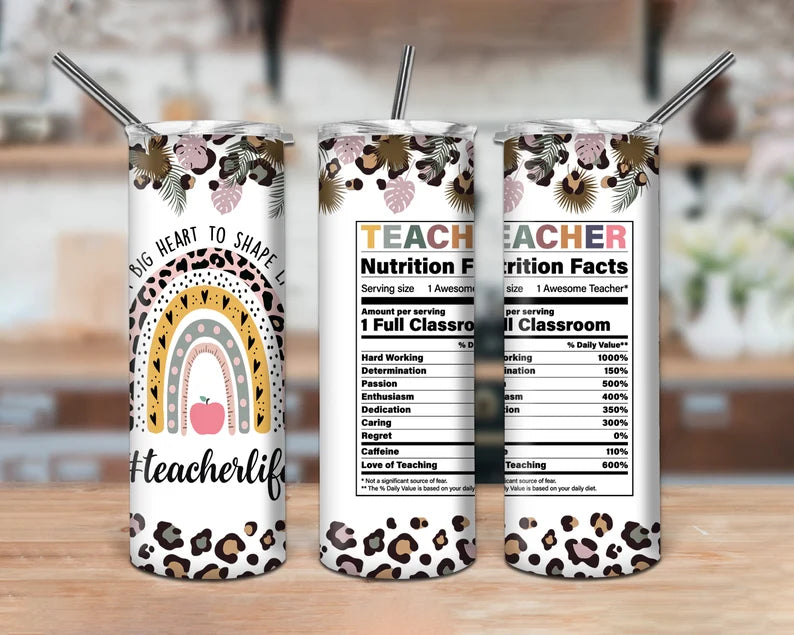 Teacher Life Leopard & Rainbow Tumbler